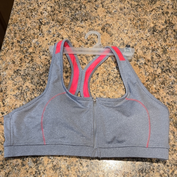 Ideology Other - Ideology Zip-Front Gray and Pink Sports Bra